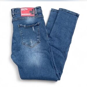 Dsquared2 size 34 slim fit distressed denim jeans in blue